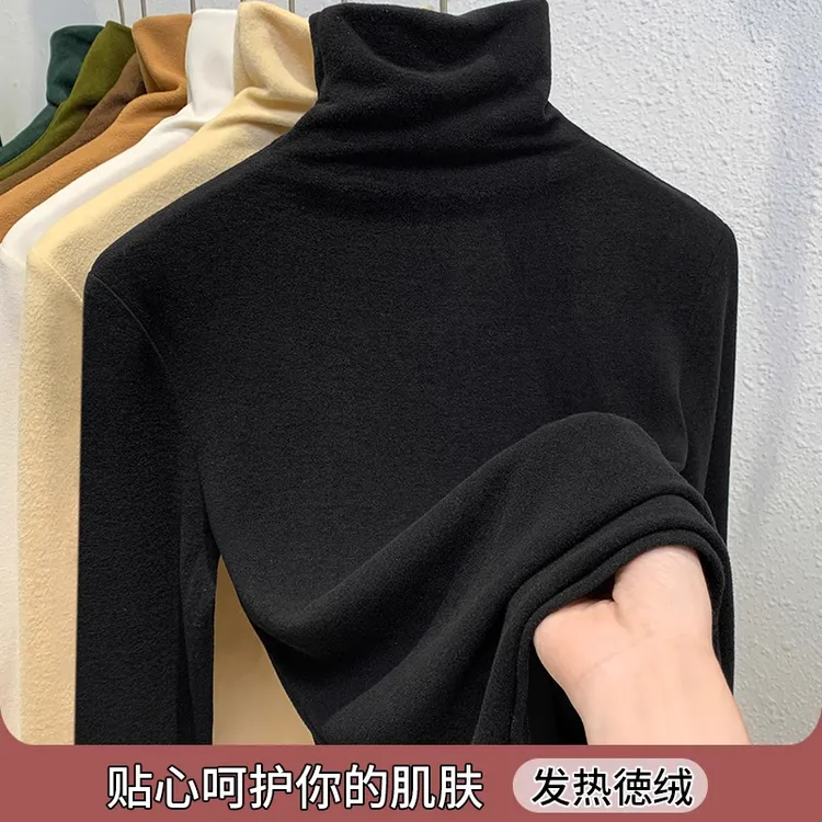 黑色高领双面德绒打底衫女童2025秋冬新款加厚磨毛保暖堆堆领上衣