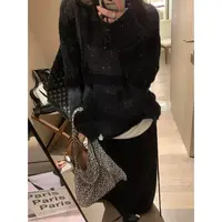 SP 亮片假两件马海毛针织衫女秋季宽松慵懒长袖上衣两件套