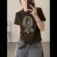 【玫瑰缘】欧货正版简约秋季百搭网红中领休闲丝印短袖圆领上衣