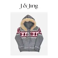J&Jing-「小田的企鹅」-明星同款菲尔岛针织毛领开衫外套Y25468