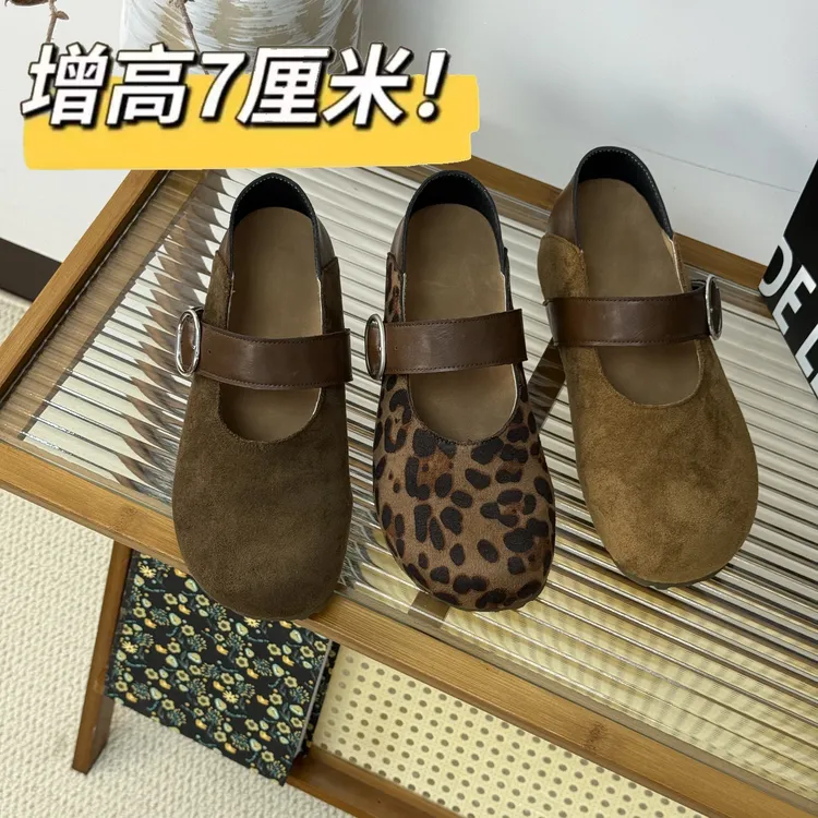 7cm内增高豹纹玛丽珍单鞋2025秋季复古韩版软底浅口高级感女鞋