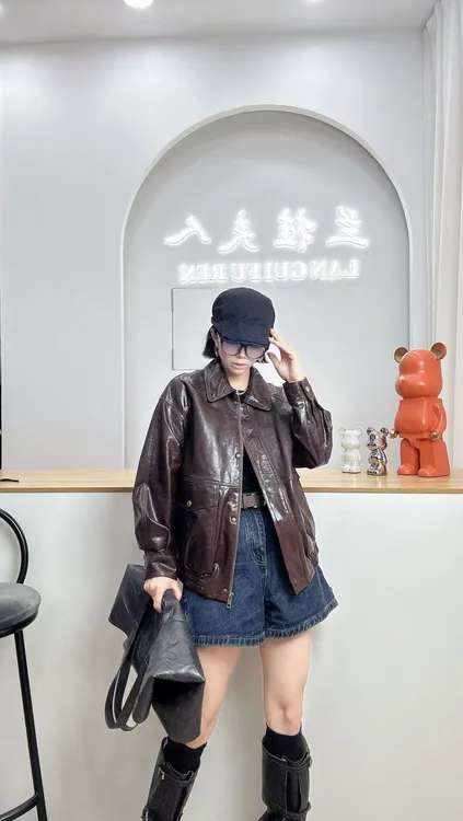 头层绵羊皮法式油蜡宽松型秋季13801皮衣外套女款爆款女皮衣真皮