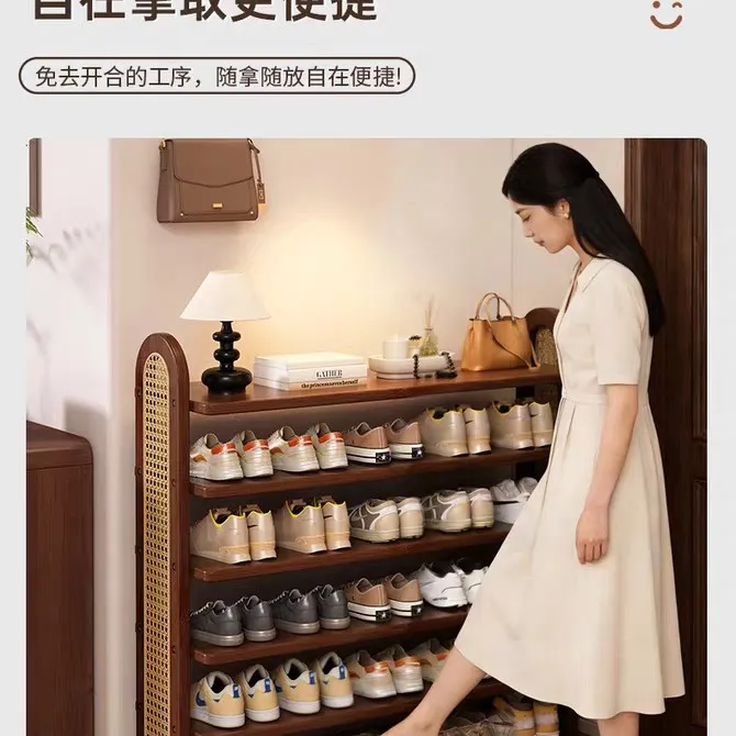 茶色多层鞋架收纳架家用门口入户加厚实板纳鞋柜大容量藤编置物架
