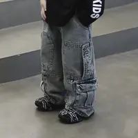 【现货】Jimmy妈童装 重工水洗 秋冬儿童设计师款工装风牛仔裤长裤