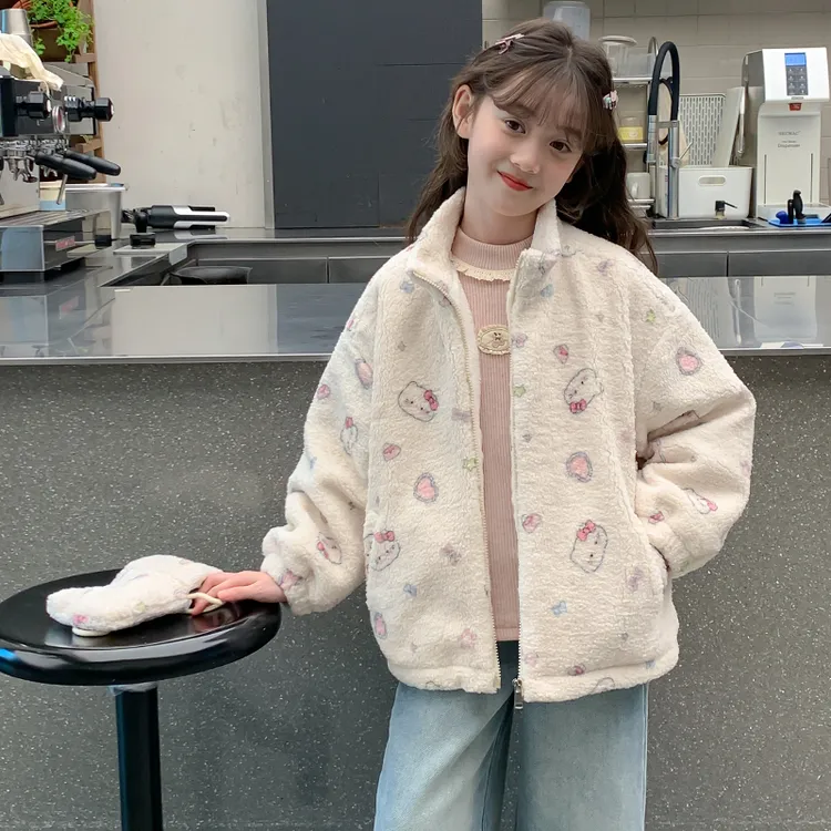 女童外套秋冬装2025新款洋气儿童装冬季加绒加厚毛毛衣大童外套潮