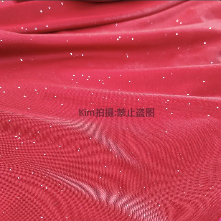 洒金亮丝布少数民族服装布料制衣优质酒红色亮丝布