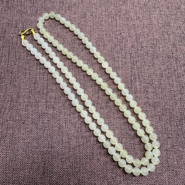 新疆若羌和田玉黄口料淡黄色108粒圆珠卡6毫米项链妈妈链多圈手链