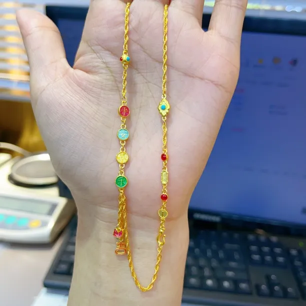 足金项链【单扣万能链】宫廷黄金真金简约素款学生情侣