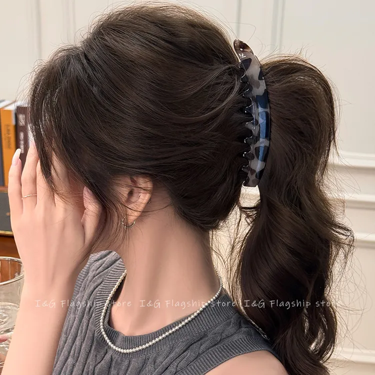 I&G豹纹高马尾香蕉夹抓夹女高级感2025新款大号一字扭扭夹发饰夏