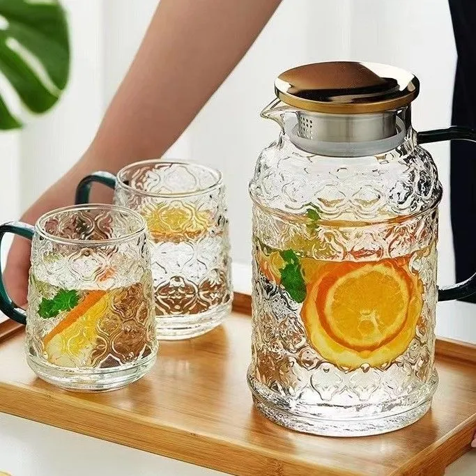 复古海棠花设计高颜值中式凉水壶果汁壶水壶高硼硅玻璃家用水壶