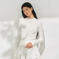 Ariseism 美式复古白色镂空花花针织开衫女秋季新款修身上衣