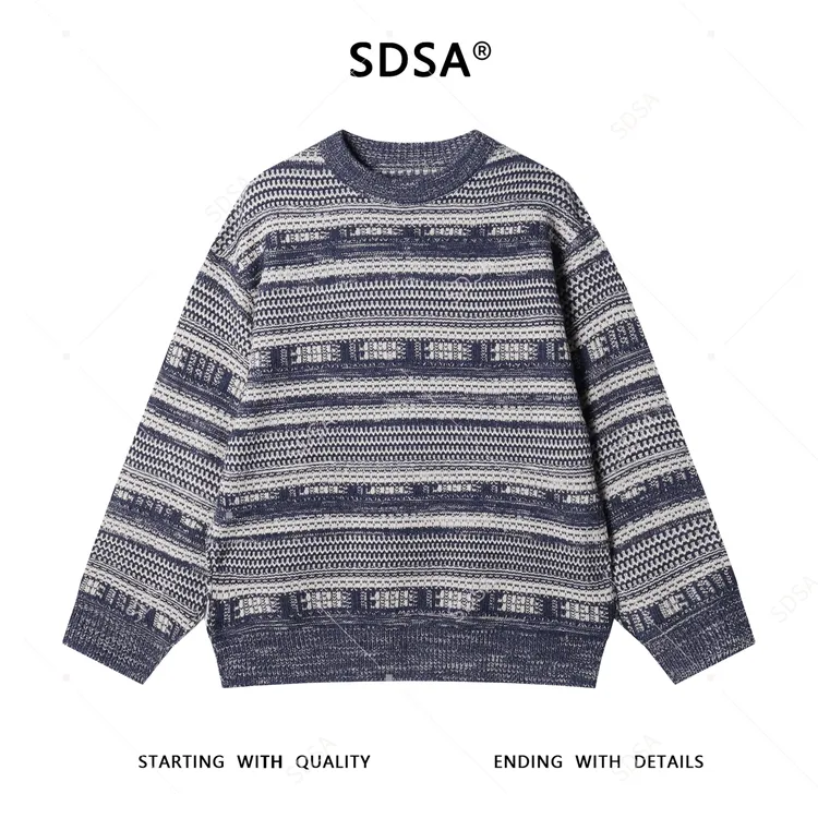 SDSA男士秋冬新款痞帅男装韩版撞色条纹圆领针织衫时尚慵懒风毛衣