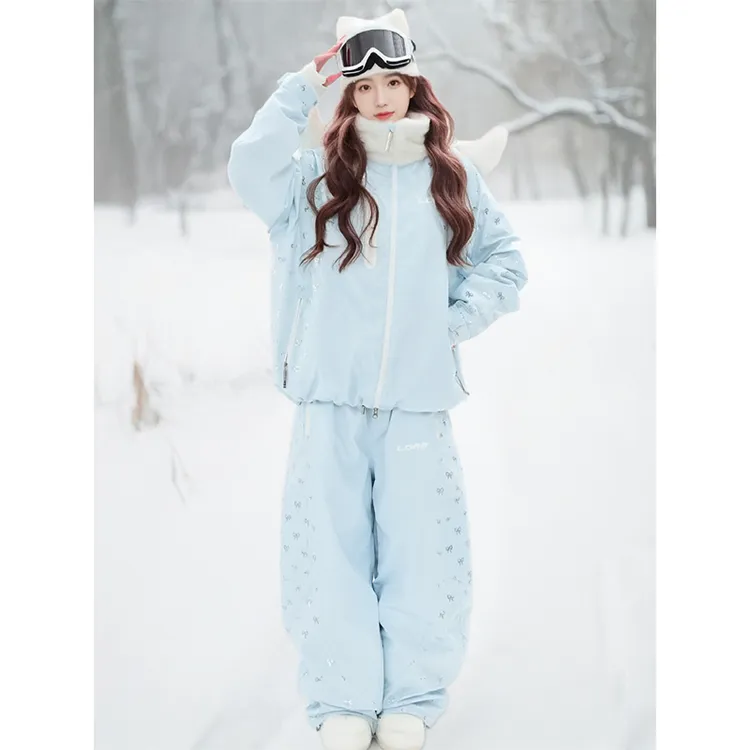 芙沿蓝色滑雪服套装女2025冬季新款超好看防风防寒单双板雪服装备