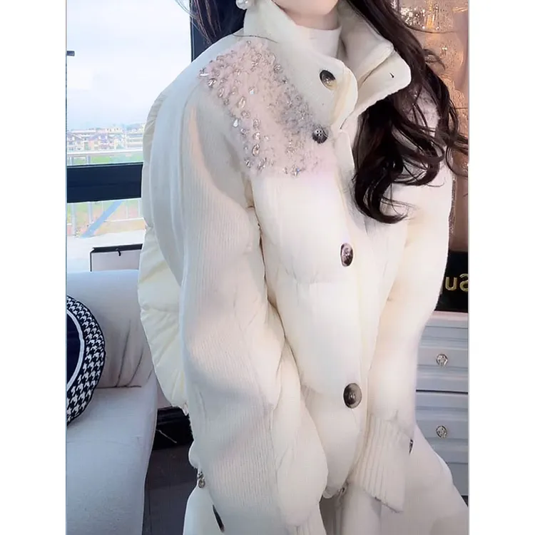 3848时尚气质重工拼接名媛棉服外套2025冬季新款洋气保暖短款上衣