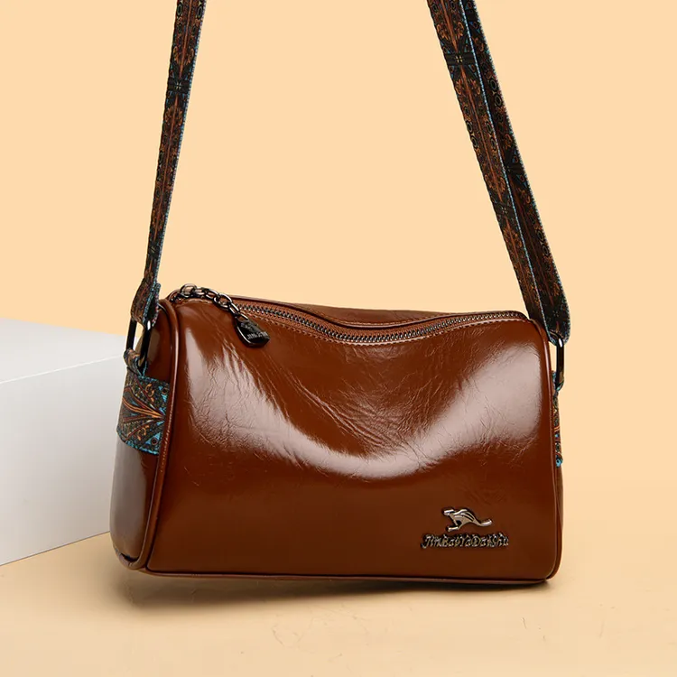 袋鼠真皮女包2025秋冬新款简约时尚复古单肩包洋气百搭休闲斜挎包