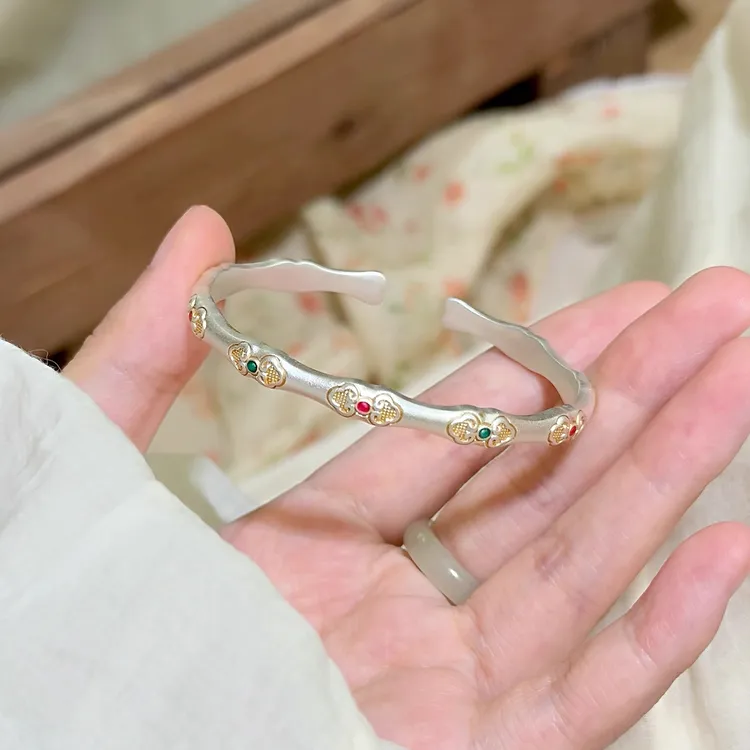 足银手镯 【知竹】足银999新中式复古如意竹节手工银手镯送礼物朋友