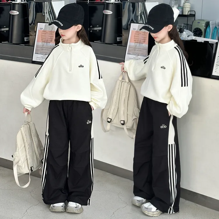 女童休闲风工装裤韩系ol卫衣春秋长裤女欧美风时尚套装小女孩套装