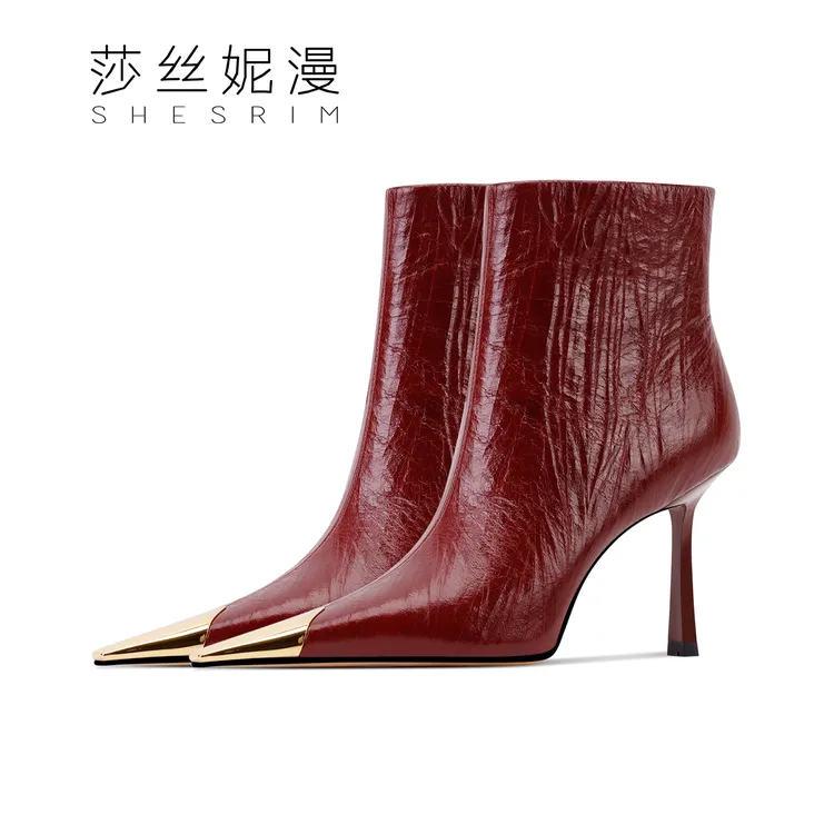 250-【6cm/8cm】冬季新款高跟短靴时尚尖头女靴百搭高跟单里绒里