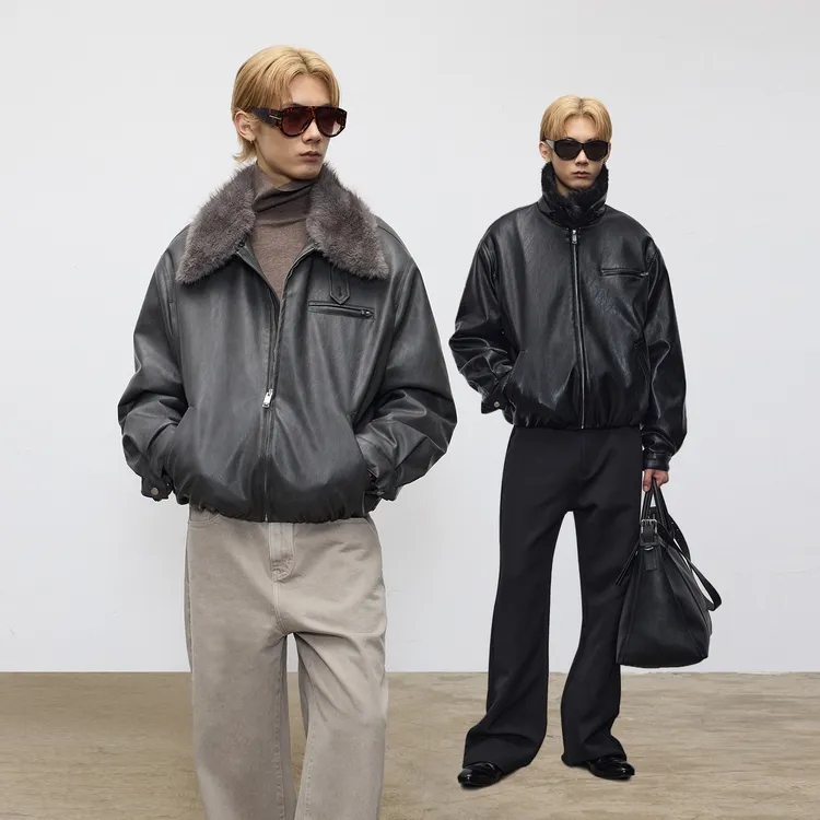 TERRAINCOGNITA/未知领域仿狐毛可拆卸领重磅座山雕皮衣防风保暖