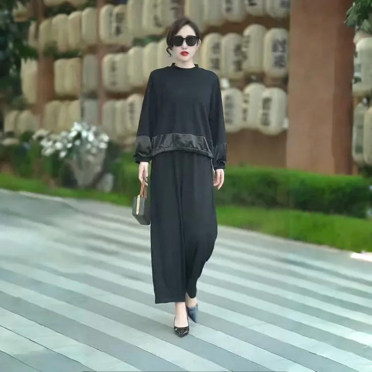 70120秋冬新款大码女装半高领打底衫胖妈妈提花棉t恤上衣时尚套装