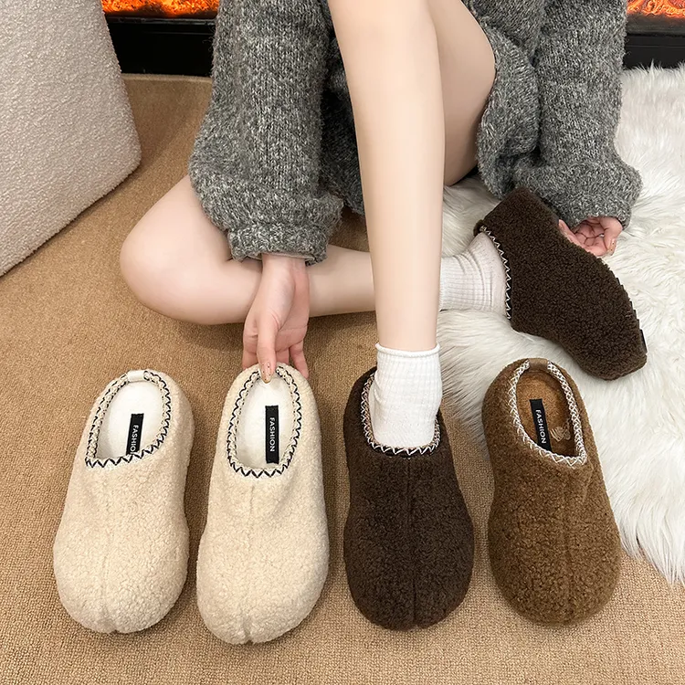厚底内增高加绒勃肯鞋包头毛毛拖鞋女外穿2025新款秋冬懒人棉拖鞋