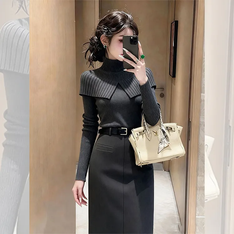 冬季炸街一整套女装穿搭洋气衣服搭配斗篷针织毛衣半身裙两件套装