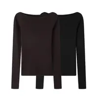 【针织衫】新款极简风修身针织衫纯色长袖一字领毛衣百搭上衣4163