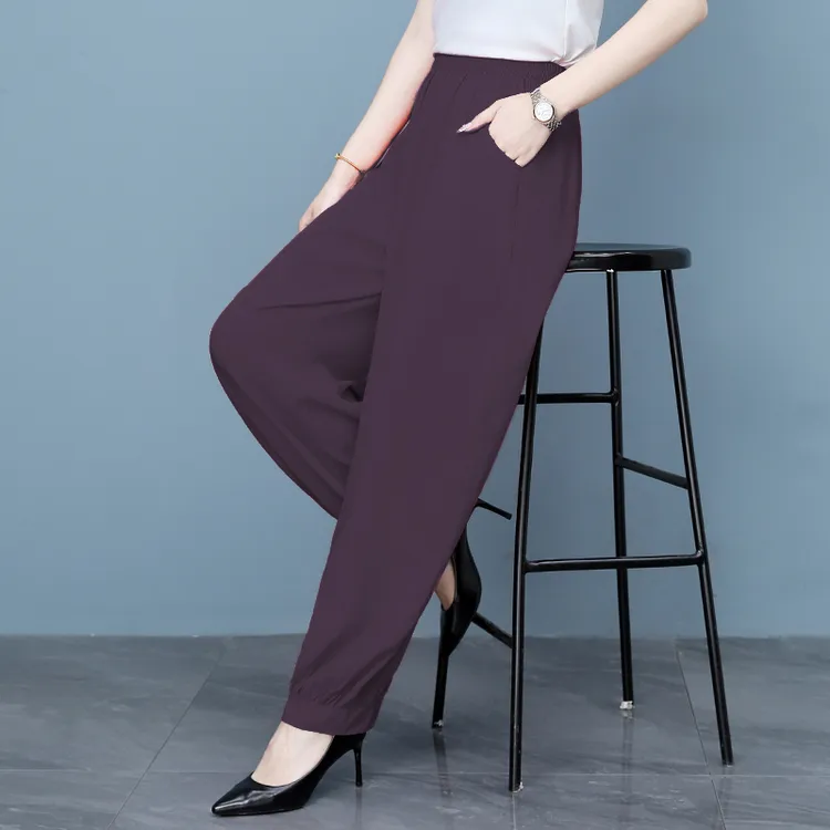 洋气休闲女裤夏季薄款灯笼裤大码防蚊裤女高腰阔腿裤宽松网红裤子