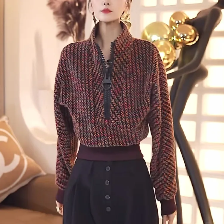 半拉链高领卫衣女士秋冬慵懒风时尚洋气减龄收腰显瘦加厚保暖上衣