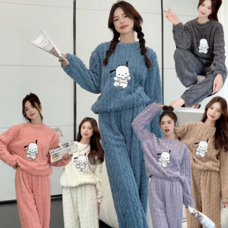 2025新款秋冬韩版女士加厚加绒保暖女士睡衣帕哈狗卡通印花家居服