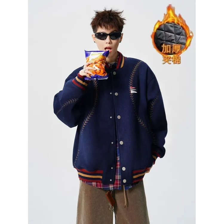 WONST美式复古运动风棒球服夹克男女夹棉秋冬季宽松刺绣设计外套