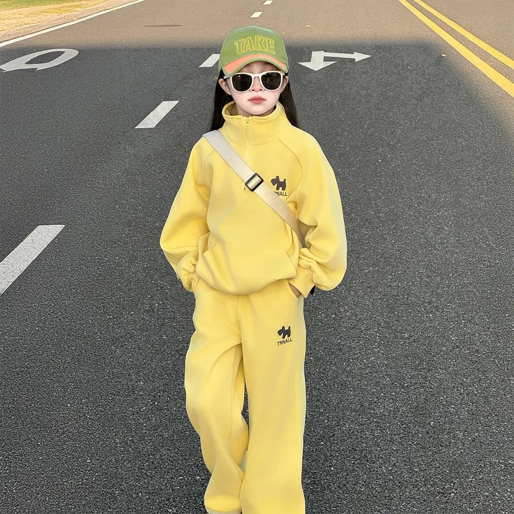 韩版儿童休闲套装2025新款女孩秋季潮酷立领卫衣女童超好看运动服