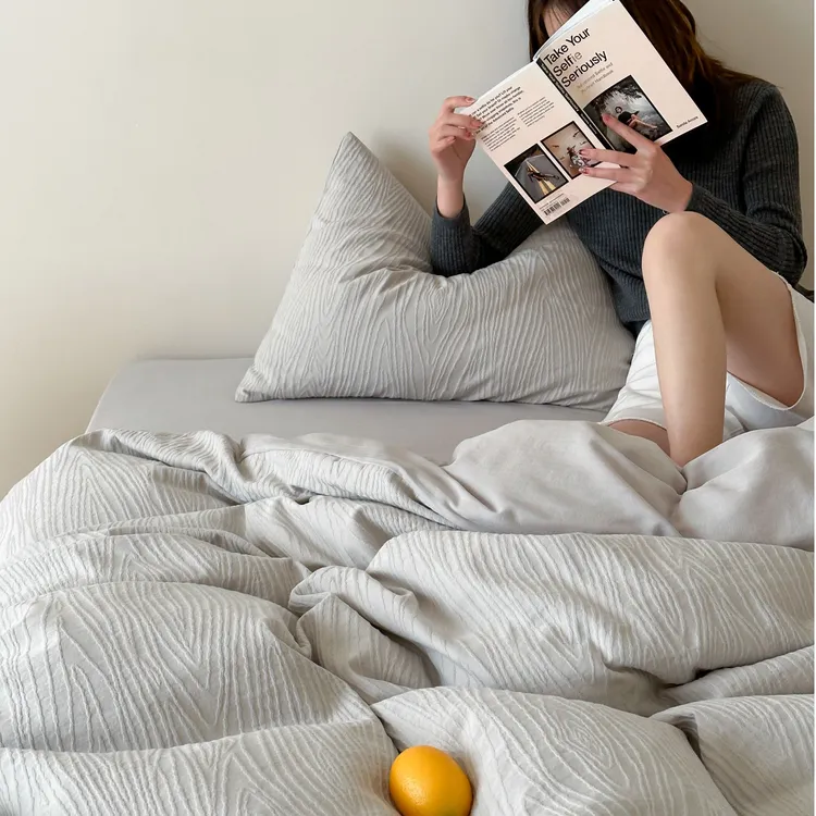 树纹母婴A类全棉纯棉四件套轻奢提花床笠被罩床品适合裸睡家用