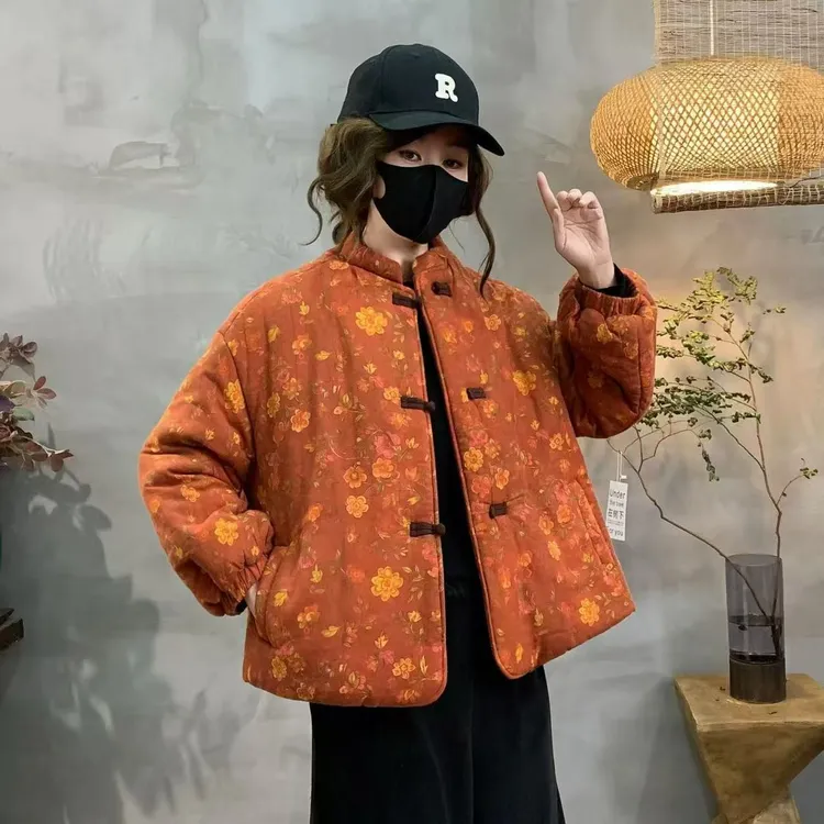 女款入冬漂亮外出新款棉衣保暖花棉服中式国风网红短款冬季国潮