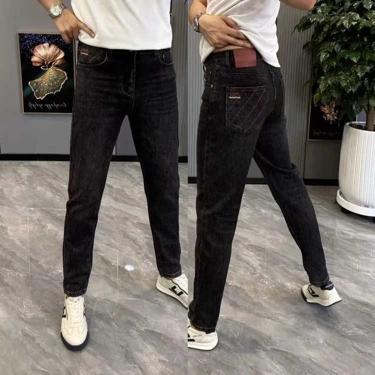 长裤男时尚百搭深色牛仔裤男修身显瘦小直筒裤男舒适潮流简约裤子