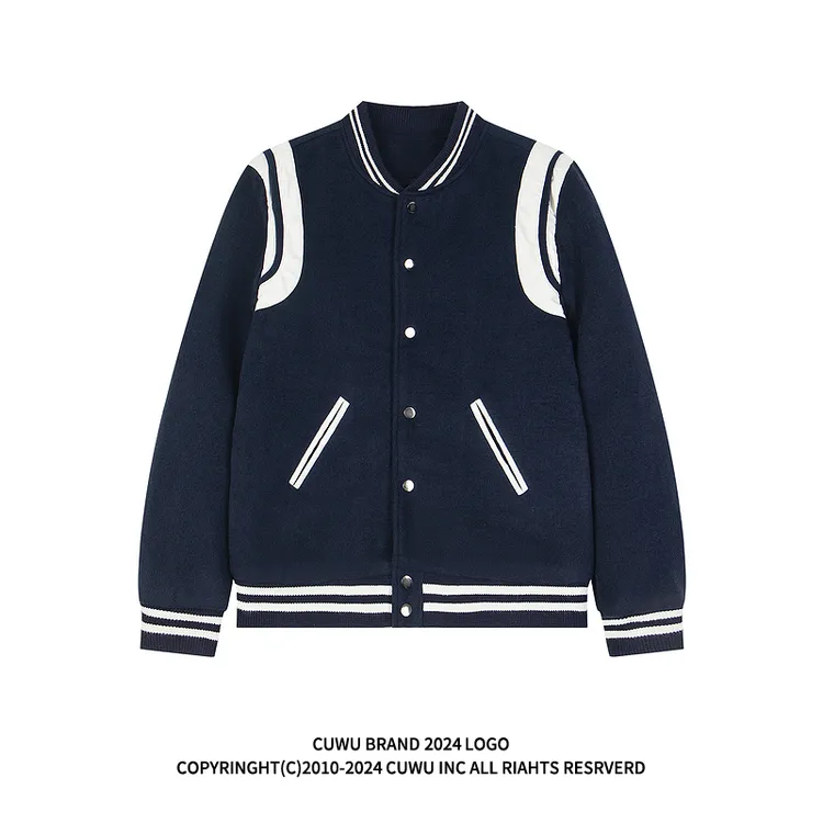 cuwu美式黑白撞色棒球服女男秋冬季潮牌加厚保暖休闲百搭夹克外套