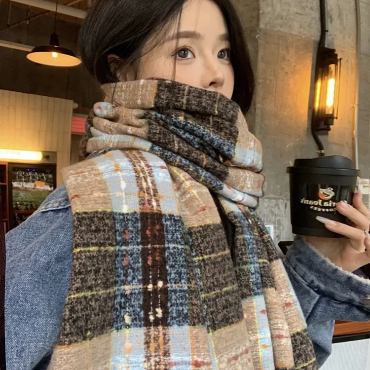 围巾冬季女高级感2025新款格子韩版情侣披肩红色防寒百搭加厚围脖