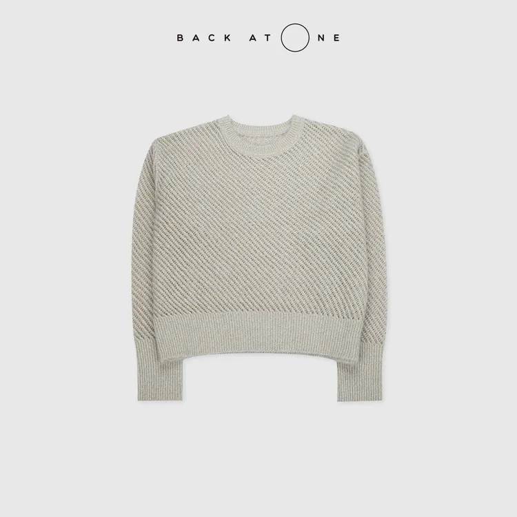 “波纹诗”拉毛羊绒并金丝米色镂空针织衫 BFF-1AB521H-K