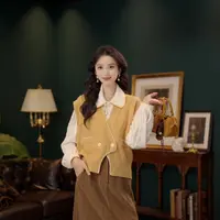 琦琦【奶黄气泡】港风复古纯色无袖马甲显瘦YF1103326
