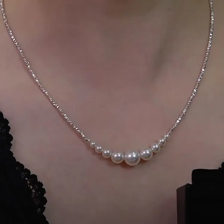 仙琳 链子925银珍珠 碎银毛衣链项链轻奢高级感锁骨链