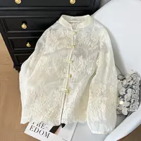 6396新款新中式国风女装立领蕾丝衬衫上衣重工刺绣衬衣防晒衫