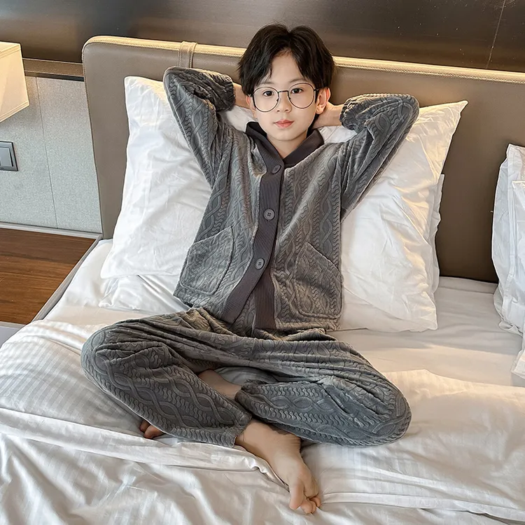 男童睡衣2025新款中大童儿童装青少年春秋冬款加绒珊瑚绒家居服潮