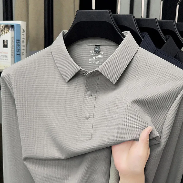 2025新款长袖t恤男秋季商务翻领polo衫男式长袖t恤2025新款爆款