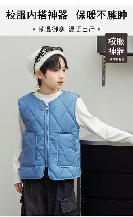 2025新款儿童棉服马甲加绒加厚男童女童中大童一体棉保暖儿童马甲