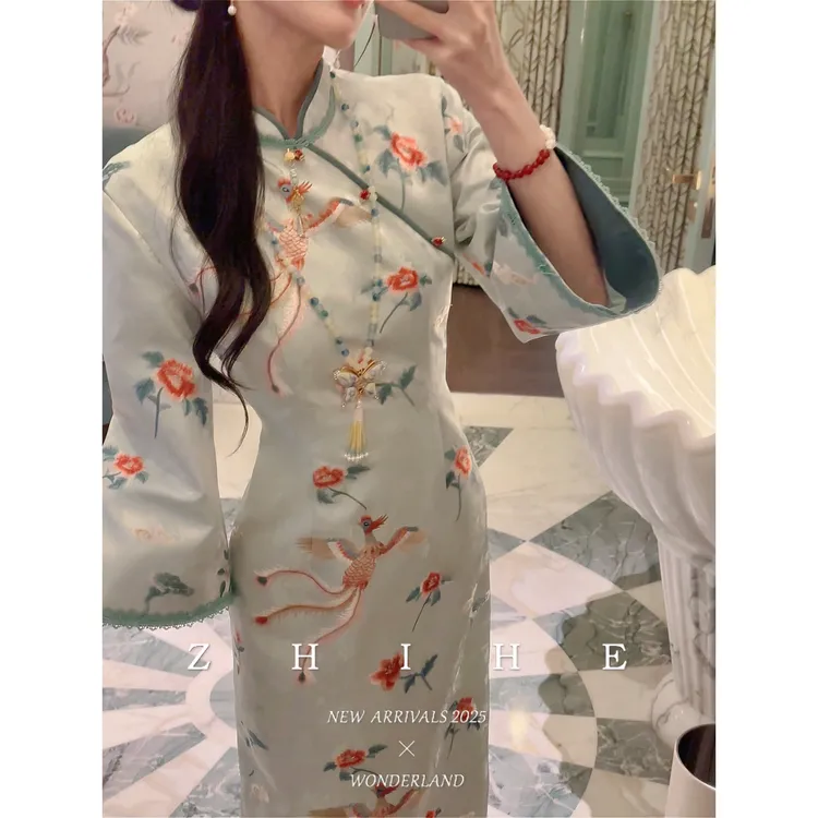 无艳一禾【鸾凤和鸣】国风设计感提花刺绣旗袍连衣裙