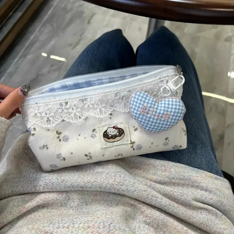【开学必备】高颜值可爱少女女生kitty文具盒大容量笔袋白碎花