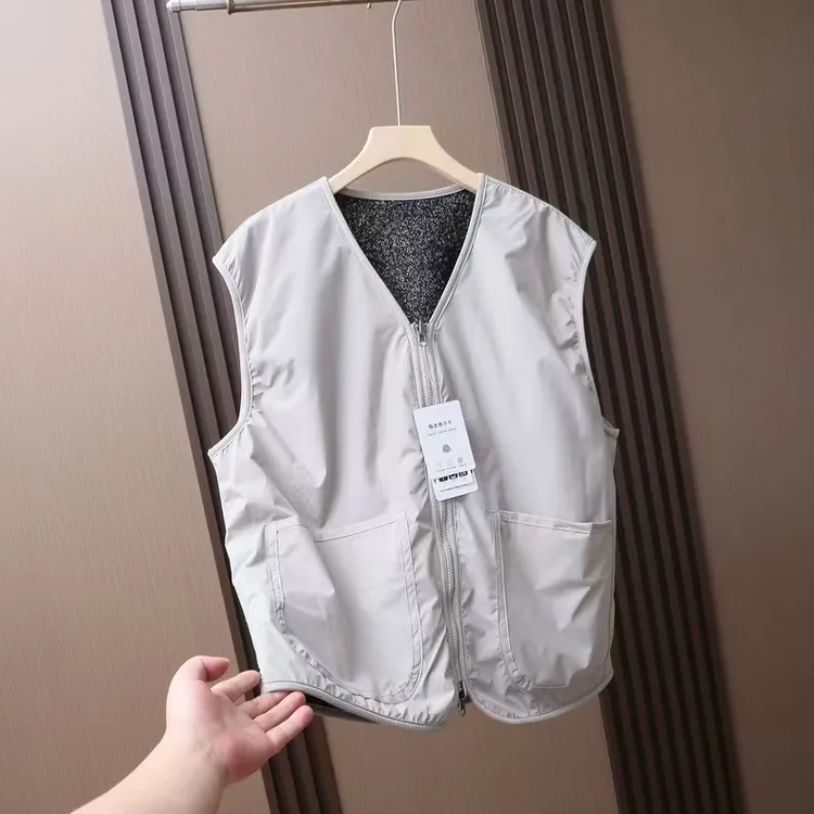 日单男装秋季新款双拉链复古针织休闲马甲时尚叠穿坎肩 603