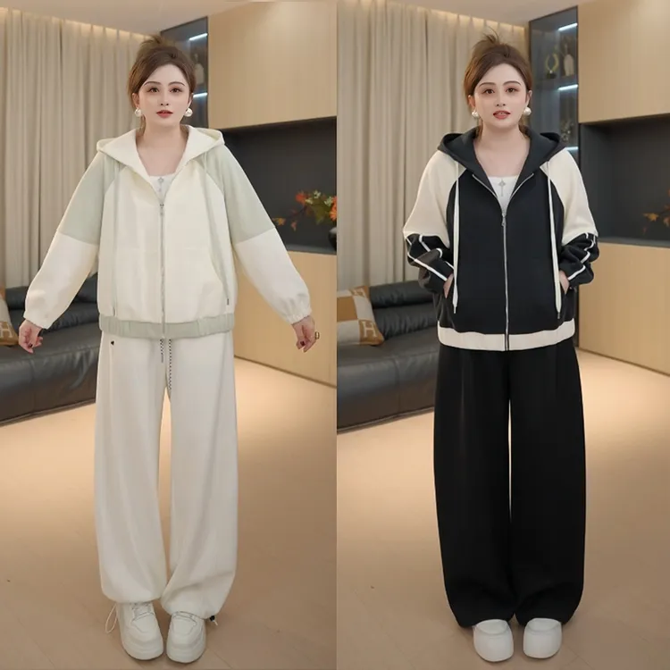 【胖佳佳】现货~山茶外套 撞色连帽卫衣秋季宽松减龄百搭H625T13798