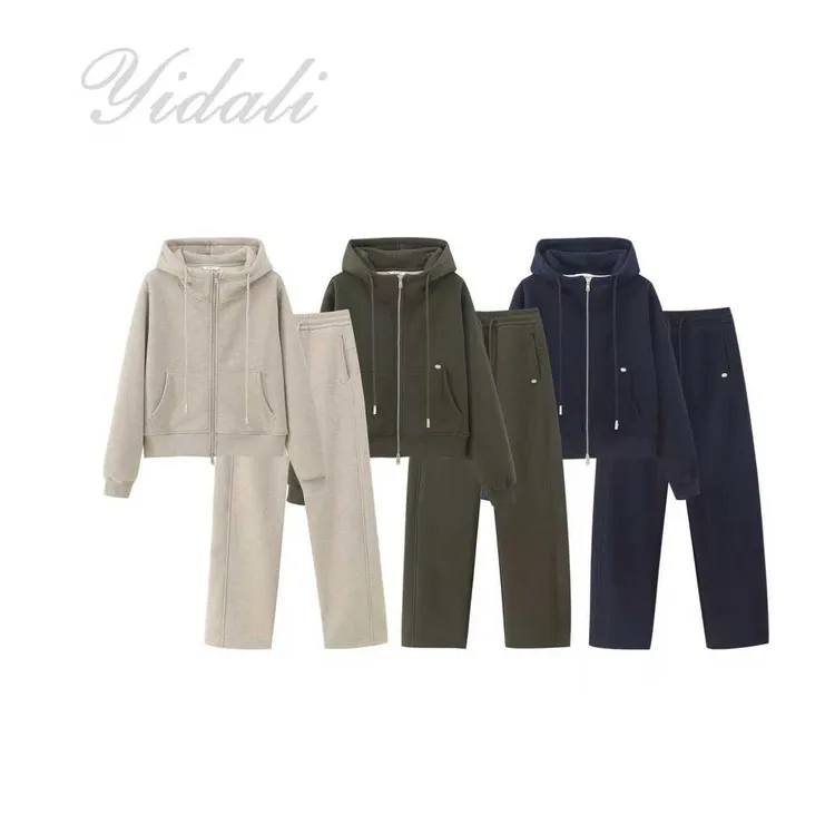 “面料软黄金”冬季羊毛-桑蚕丝加绒加厚女士开衫外套卫衣套装T2551