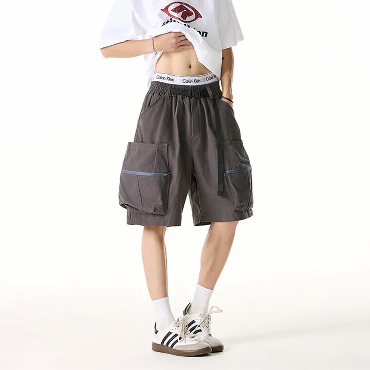 美式高街机能风运动五分裤夏季立体大口袋拼接设计宽松短款休闲裤